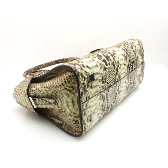 Michael Kors Gia Satchel Python Black And Beige Leather Bag Handbag Purse - Picture 2 of 9